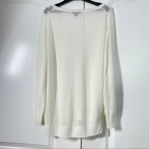 J Crew White Linen Blend V Neck Long Sleeves Side Buttons Sweater size XS - Picture 5 of 8